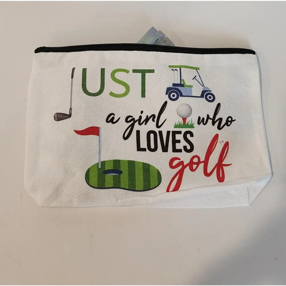 Golf Cosmetic Bag with Mirror Scrunchies and Key Chain Just a Girl Loves Golf
